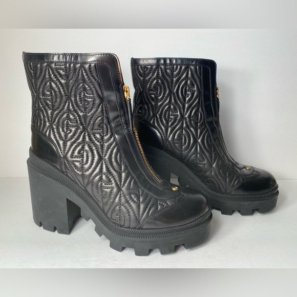 Gucci G rhombus boots block heels leather black 37.5 - Picture 4 of 13